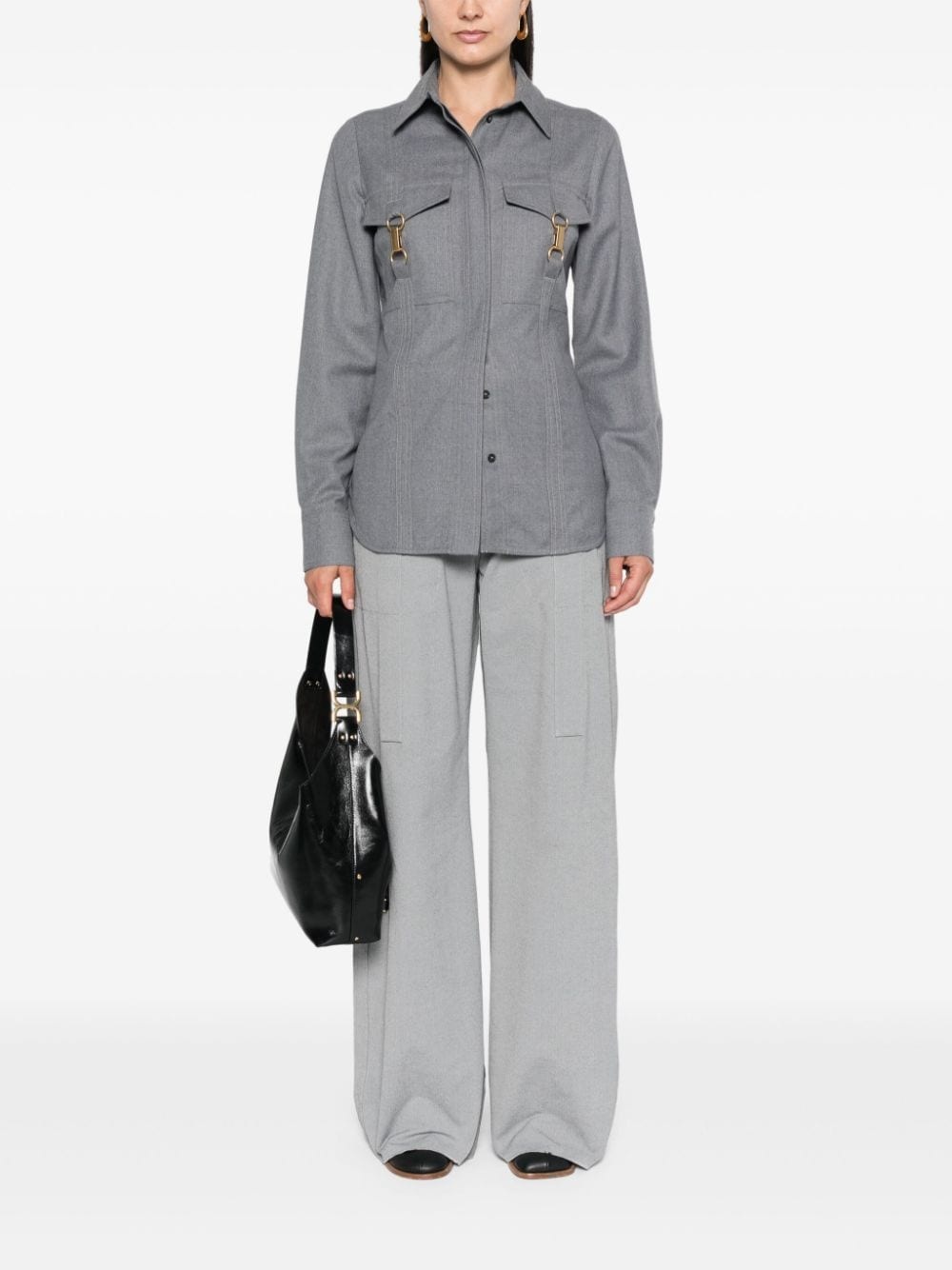 clasp-embellished wool shirt - 2