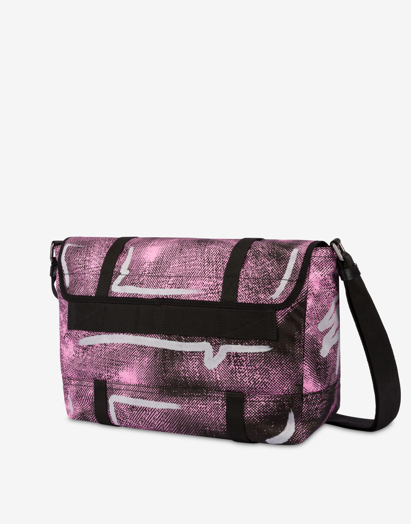 Moschino SHADOWS & SQUIGGLES LARGE NYLON MESSENGER BAG outlook
