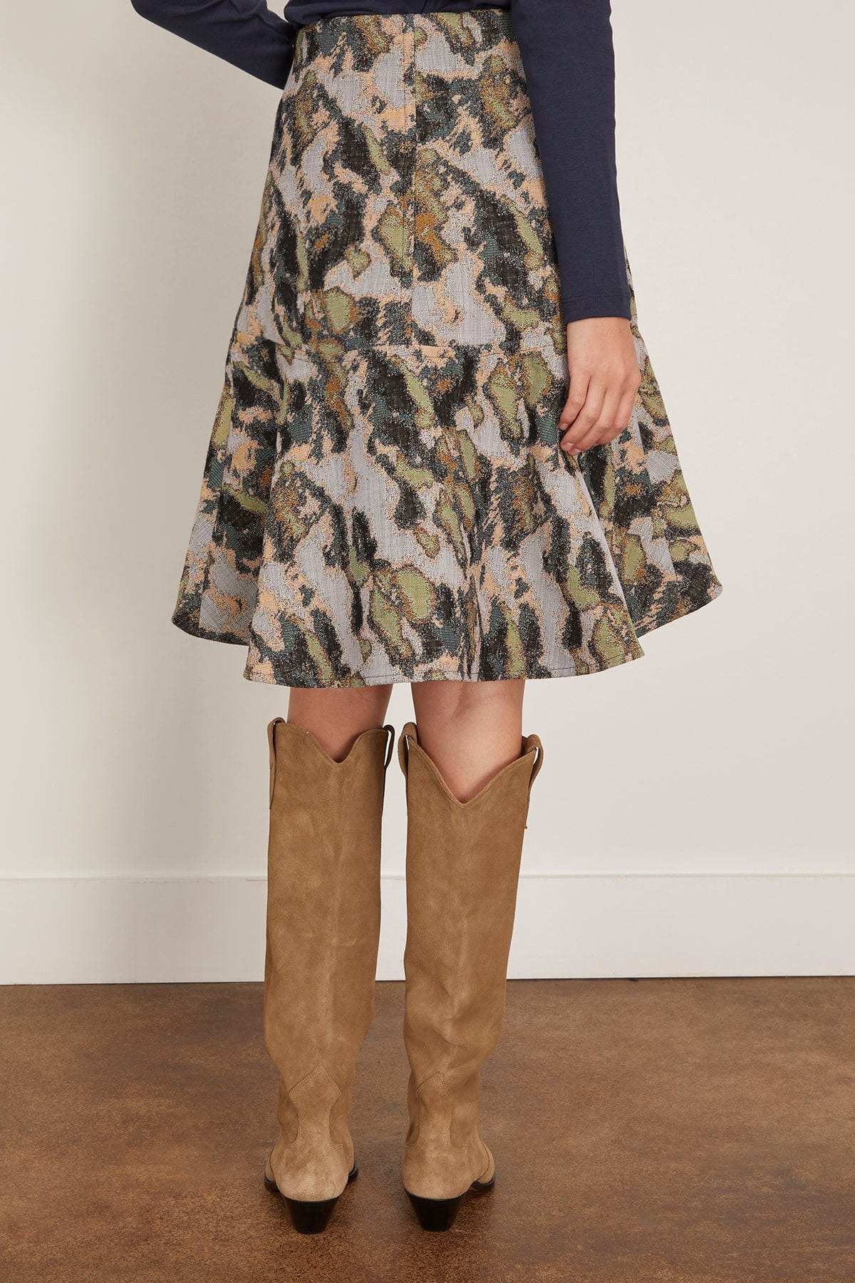 Shield Jacquard Wool Skirt in Autumn Field - 4