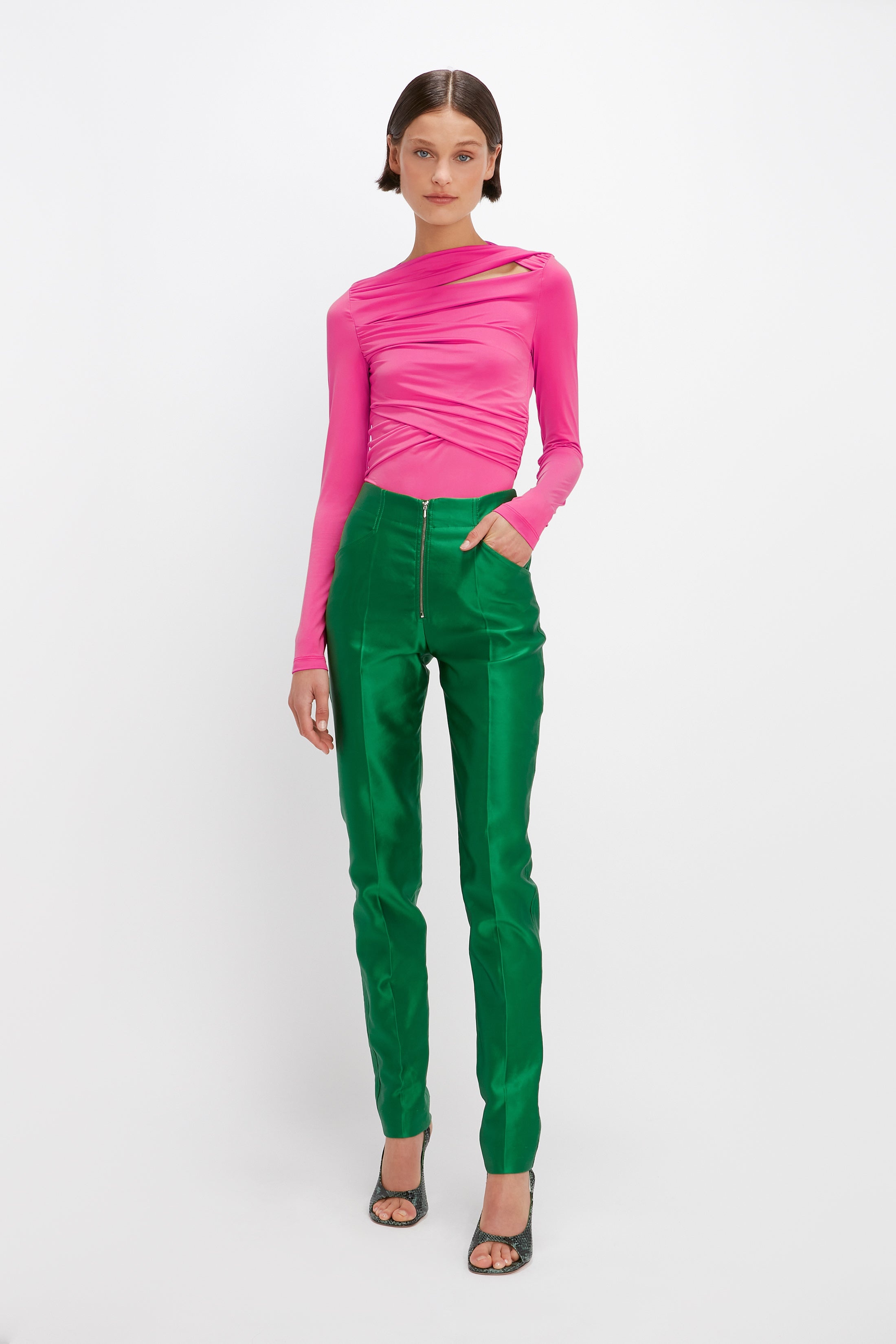 Zip Detail Trouser in Emerald Green - 2