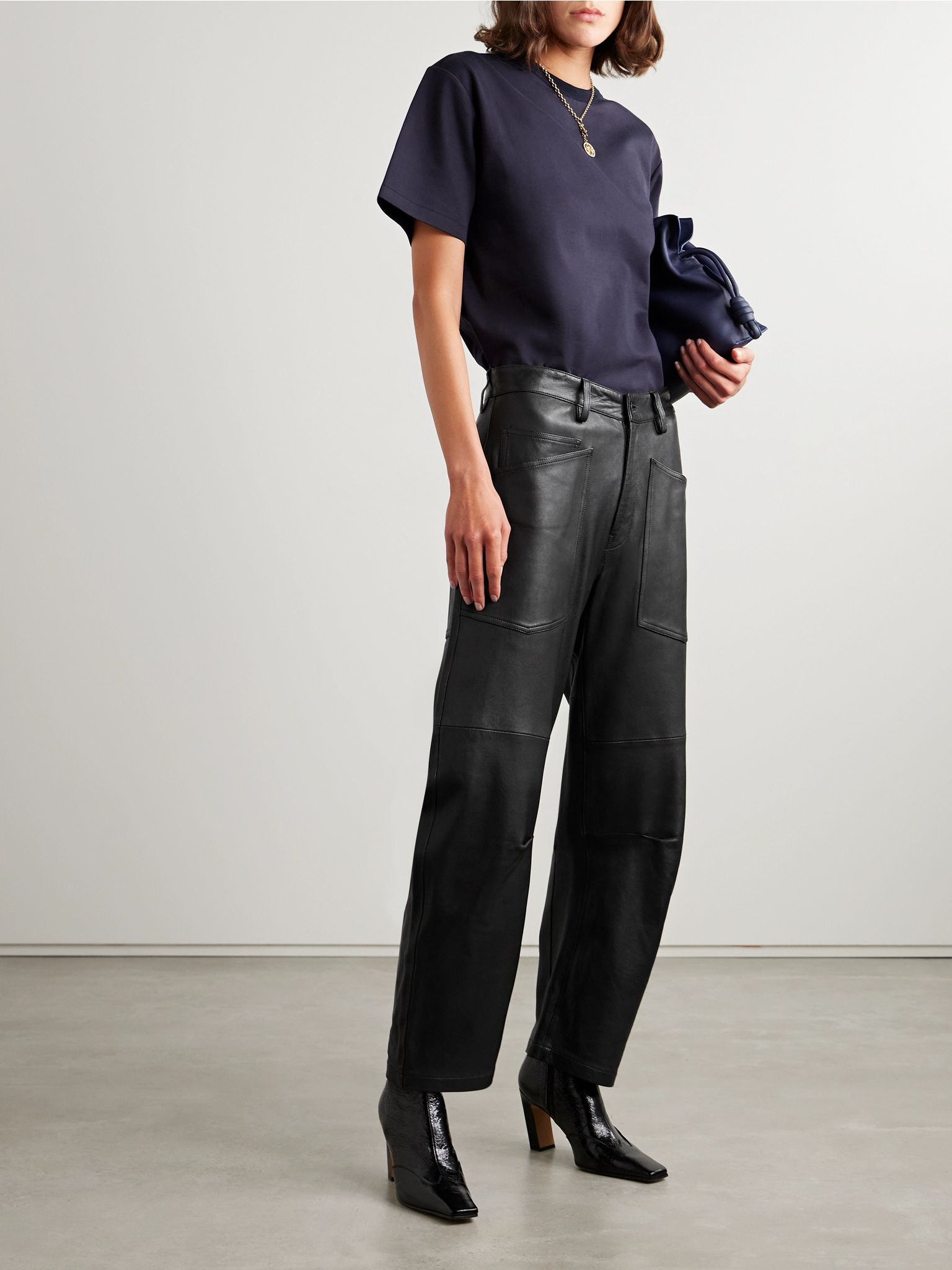 Shon leather tapered pants Black - 2