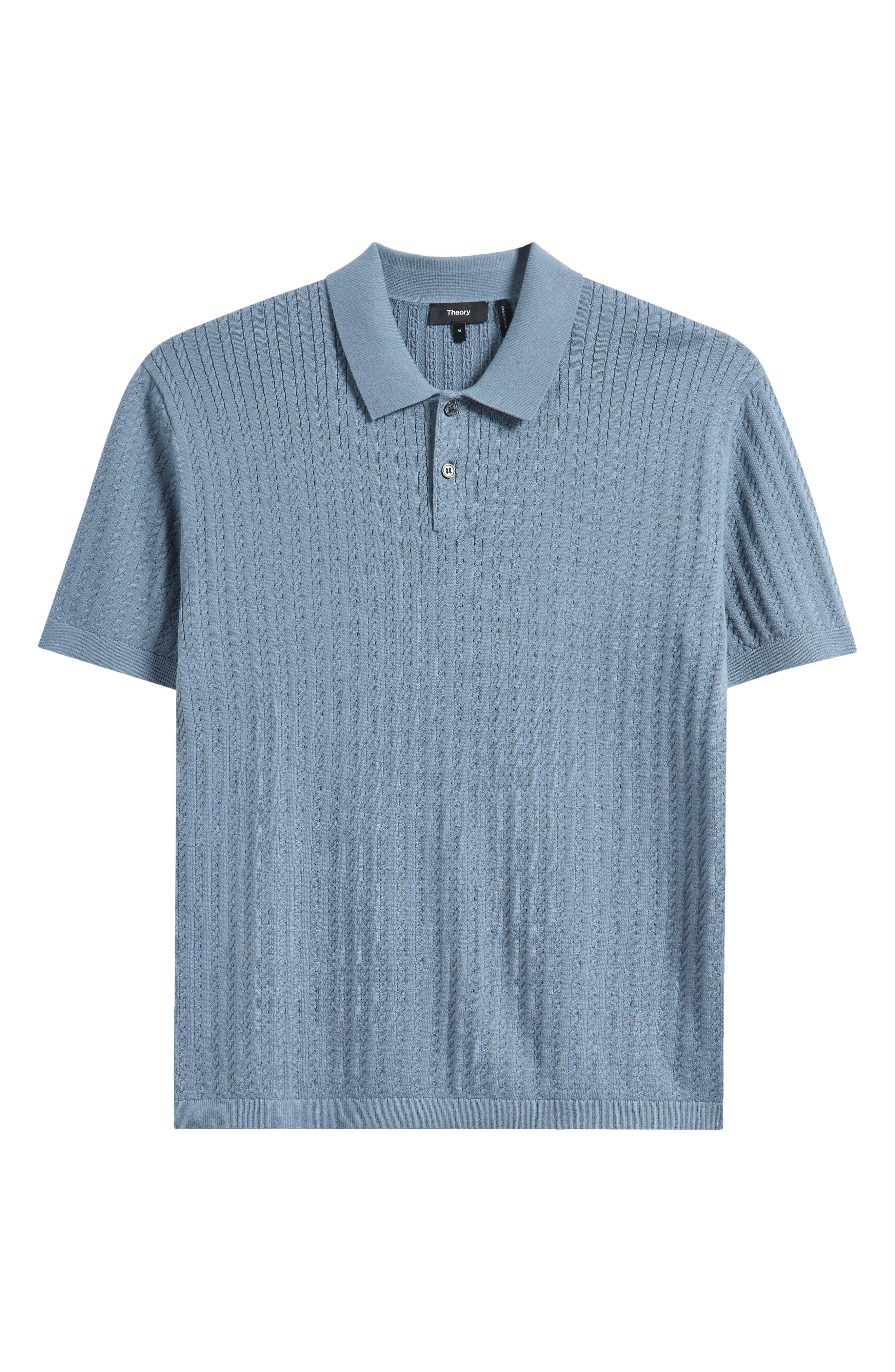 Theory Cable Short Sleeve Cotton Blend Polo Sweater in Rainstorm at Nordstrom - 3