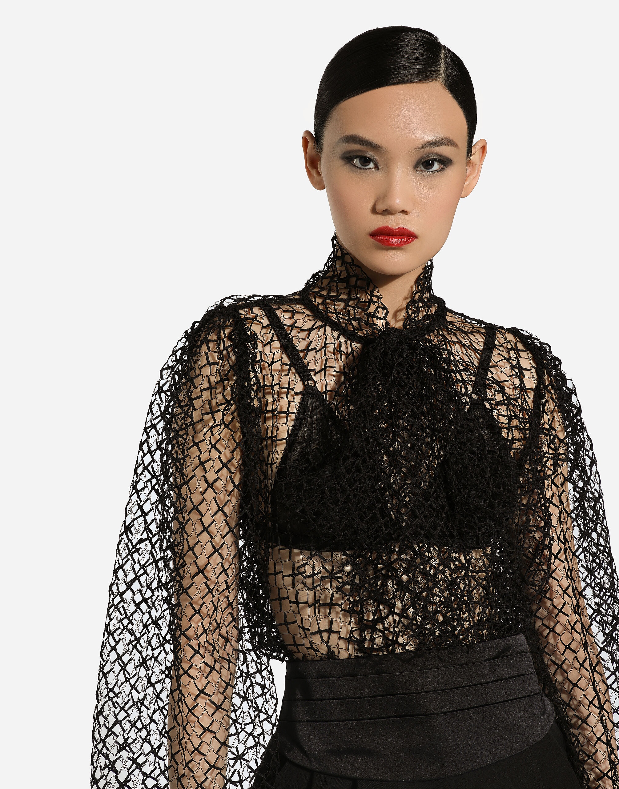 Mesh pussy-bow blouse - 5