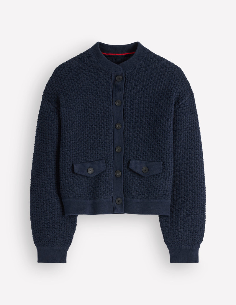 Textured Knitted Bomber Jacket-Navy - 1