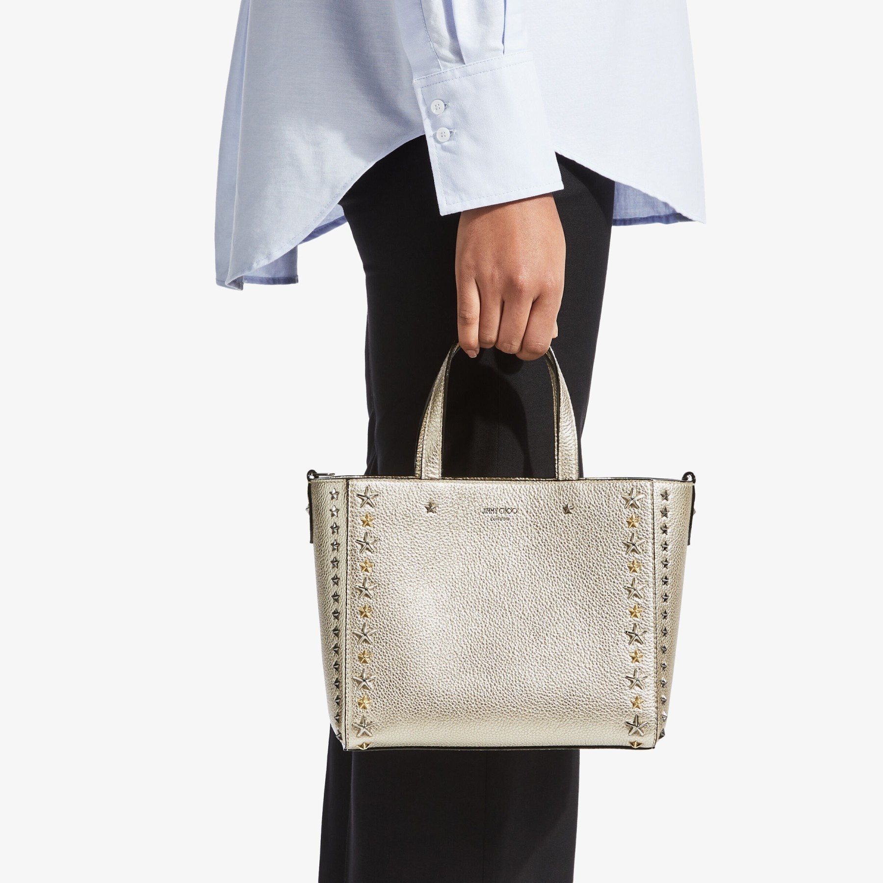 Pegasi/s Tote
Light Gold Metallic Soft Grainy Calf Small Tote Bag with Stars Mix - 3