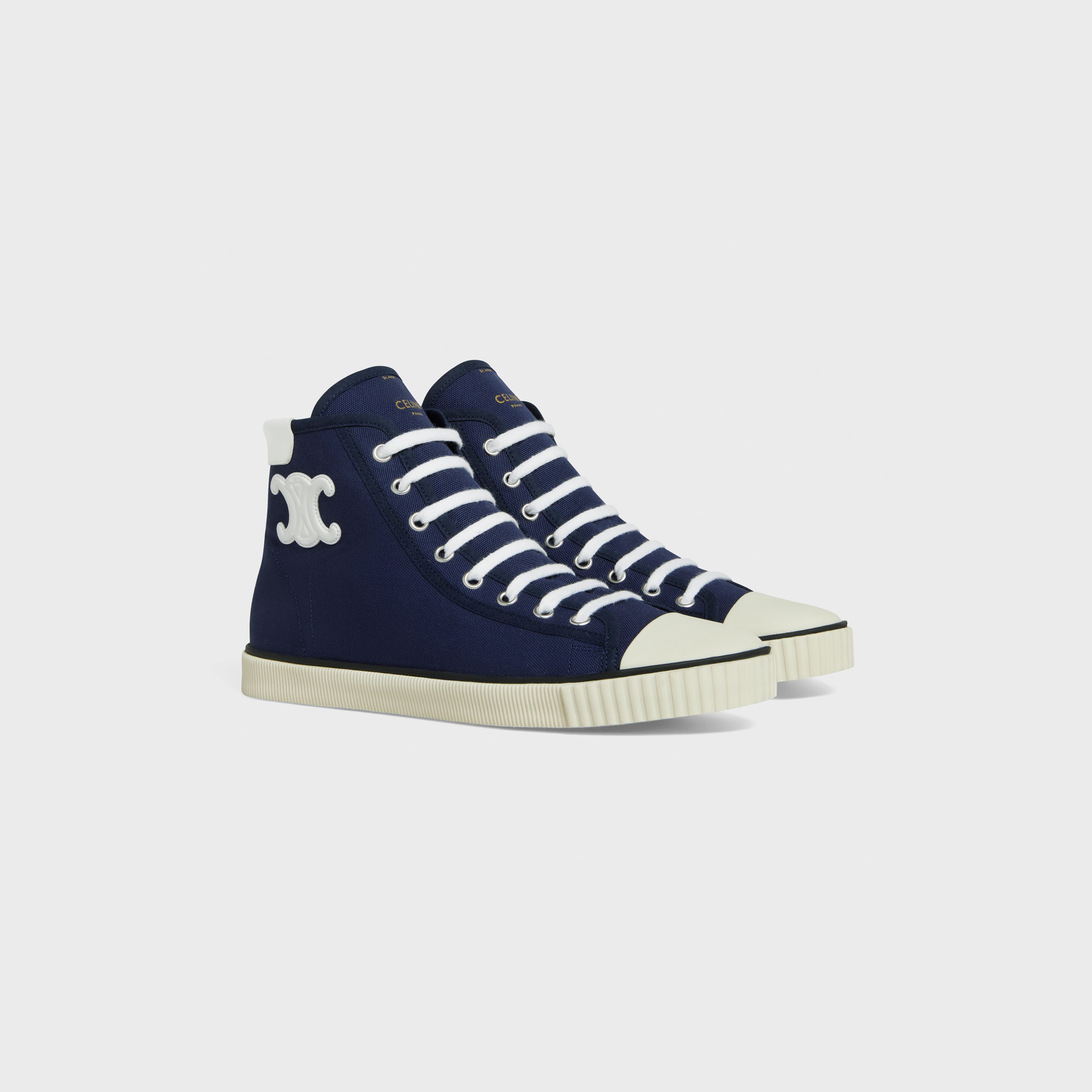 Celine Blank Mid Lace Up Sneaker with Toe Cap in Canvas and Calfskin - 2