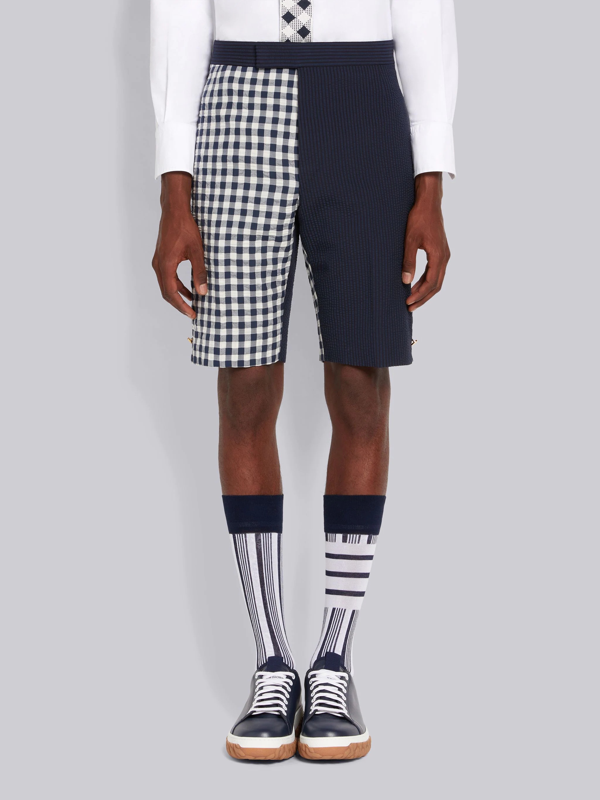 Navy Fun-Mix Wool Seersucker Classic Backstrap Short - 1