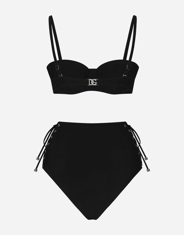Balconette bikini top and laced high-waisted bikini bottoms - 2