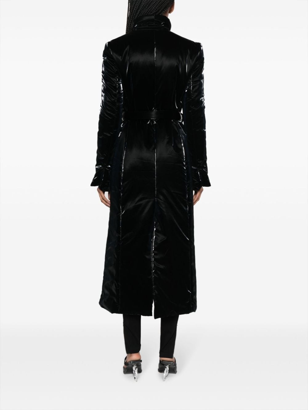 glossy belted trench coat - 4