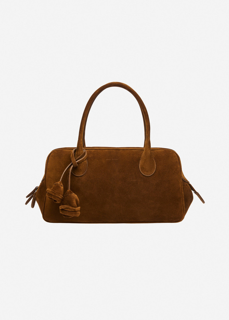 Brigitte in camel suede with flower charm 1