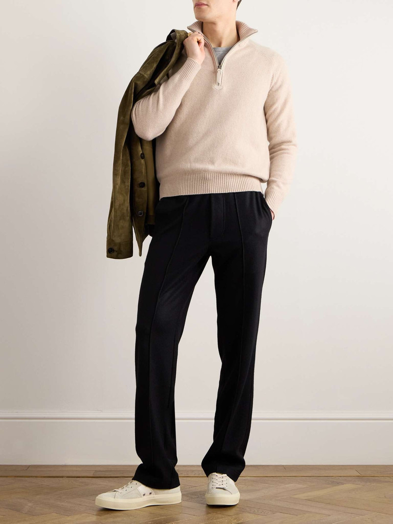 TOM FORD Slim-Fit Leather-Trimmed Wool and Cashmere-Blend Half-Zip Sweater outlook