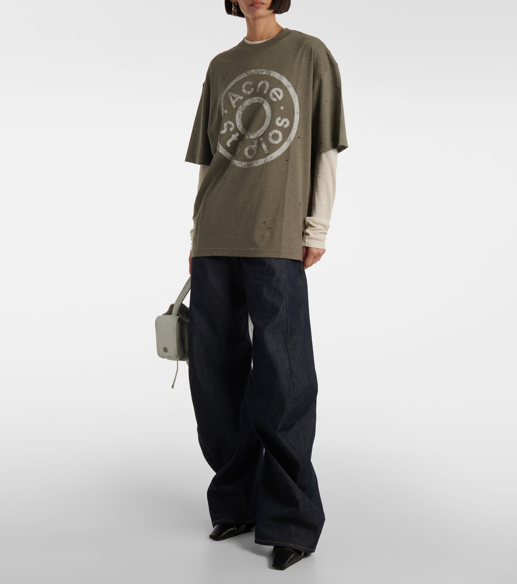 Distressed logo cotton-blend T-shirt - 2