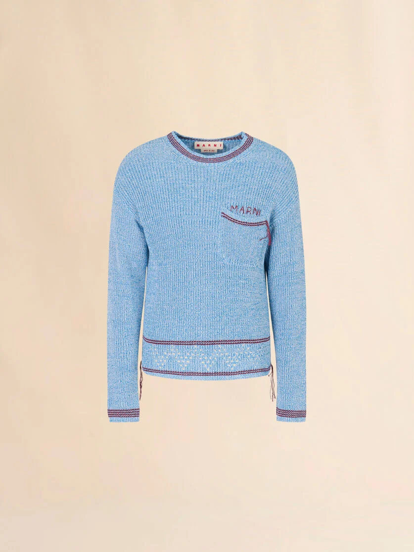 BLUE MOULINÉ COTTON SWEATER WITH MARNI MENDING - 1