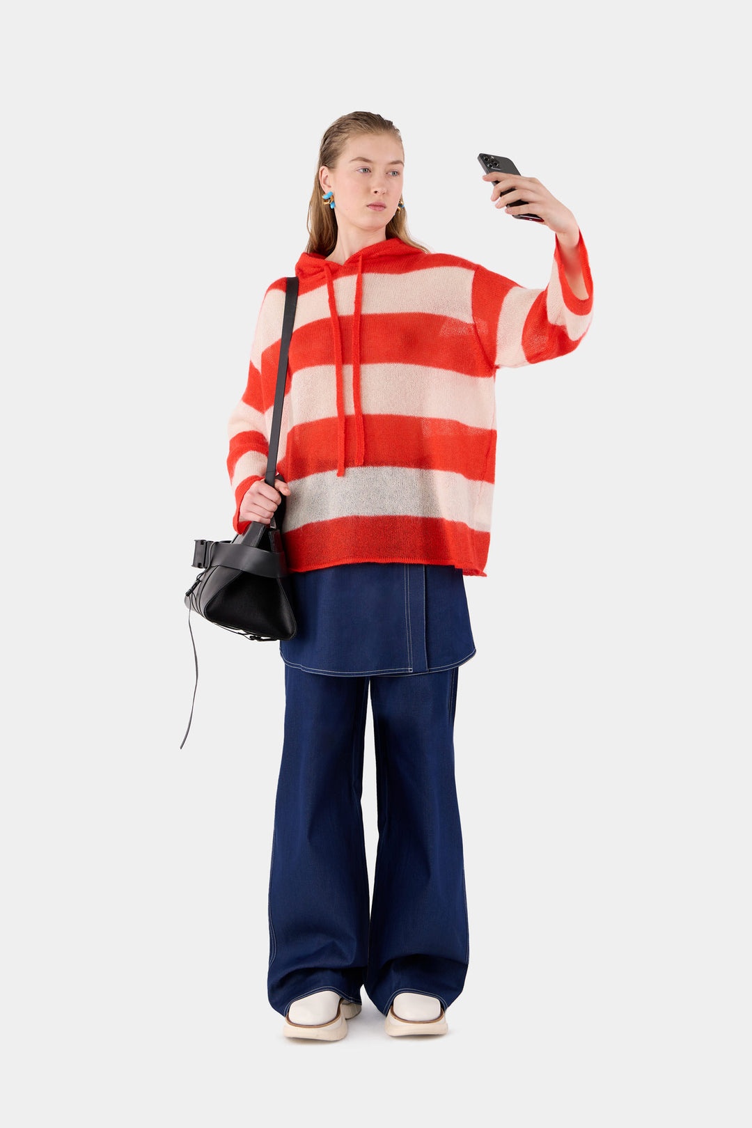 HOODIE / wool / cream & bright red stripes - 2