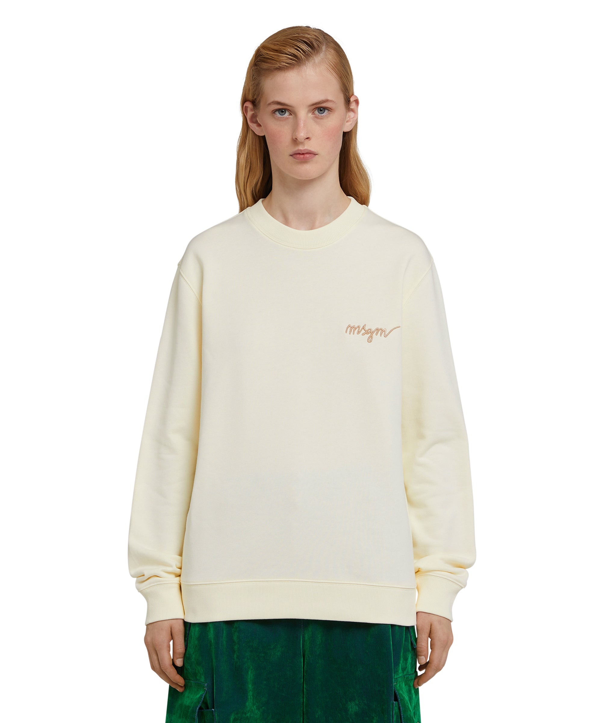 Solid color cotton crewneck sweatshirt with "MSGM Embroidery Italics logo" - 2