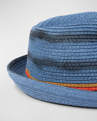 Paul Smith Men's Trilby Bright Stripe Straw Fedora Hat outlook