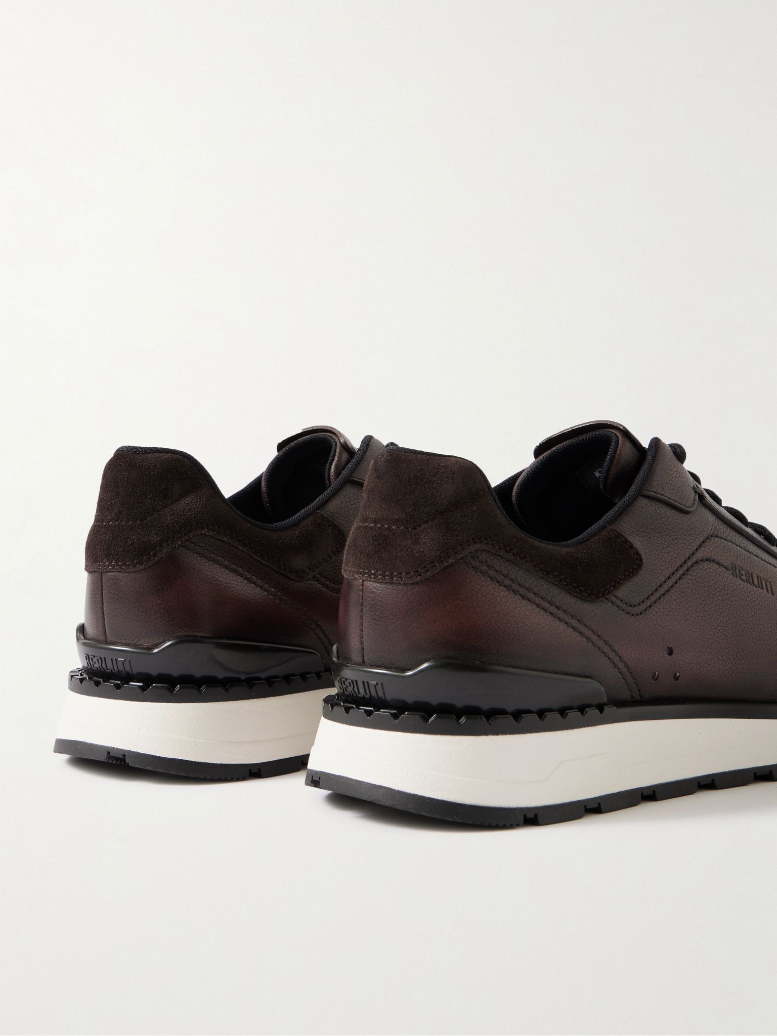 Fast Track Suede-Trimmed Full-Grain Venezia Softy Leather Sneakers Brown - 5