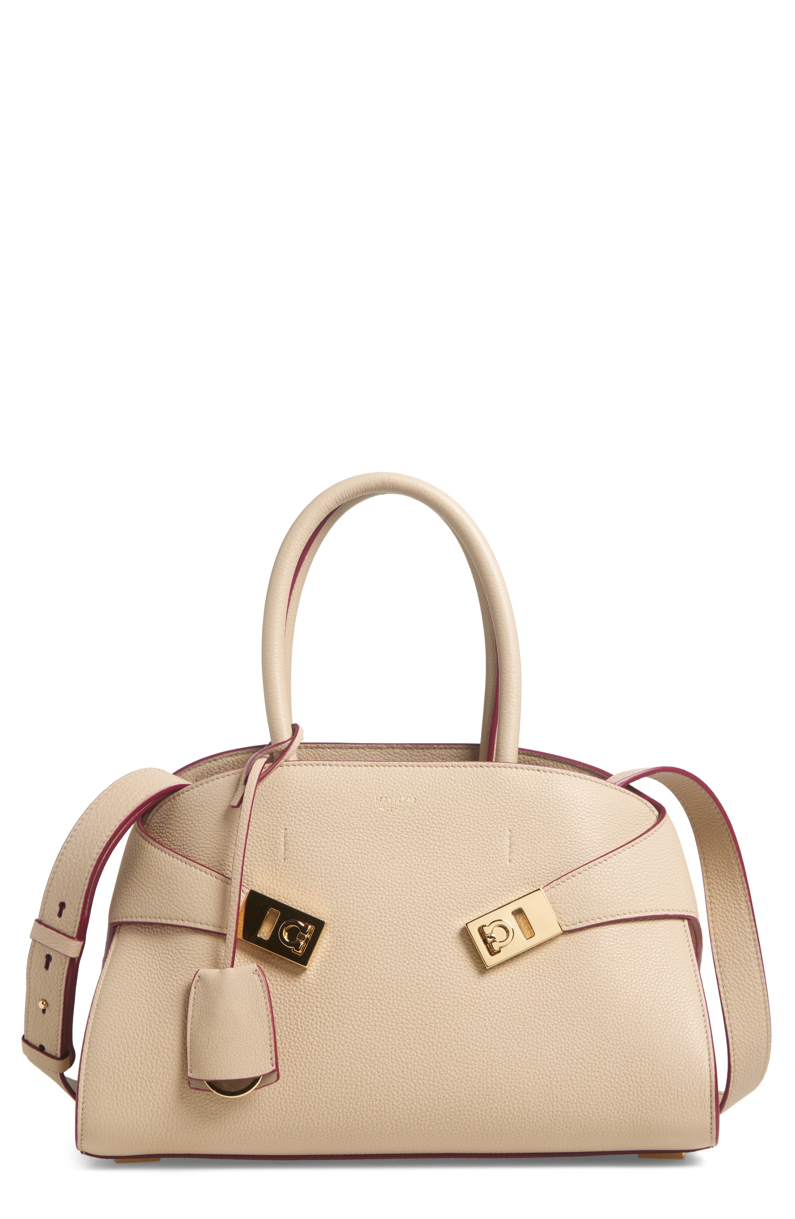 FERRAGAMO Small Hug Leather Top Handle Bag in Stone at Nordstrom - 1