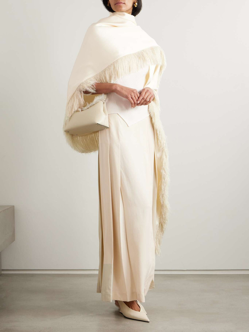 Totême Fringed satin-crepe wrap Off-white outlook