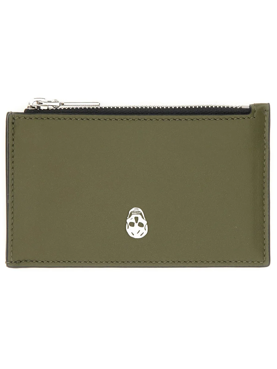 Alexander McQueen Skull-Embossed Calfskin Card Case — Brown - 1