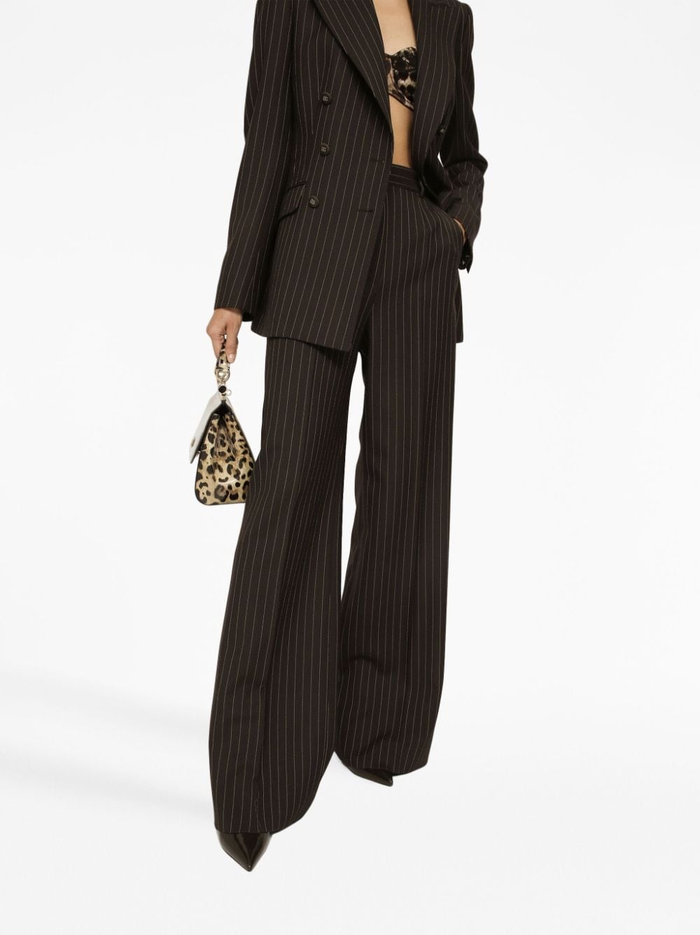 pinstripe-print high-waist wide-leg trousers - 5