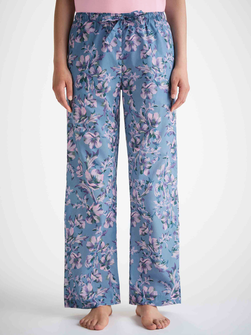 Derek Rose Women's Lounge Pants Cotton Batiste Blue Wildflower Print outlook