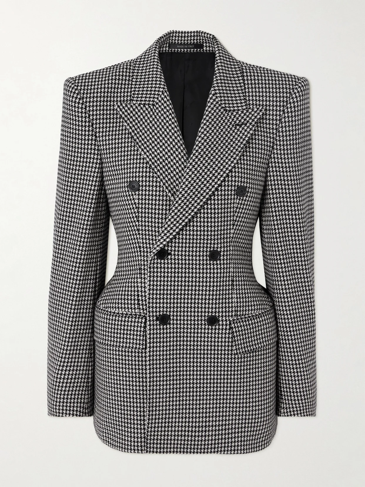 Hourglass Houndstooth Double-breasted Wool Blazer - 1