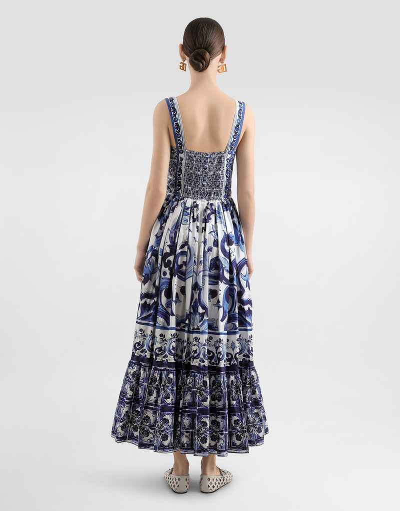 Calf-length bustier dress in majolica-print poplin 3