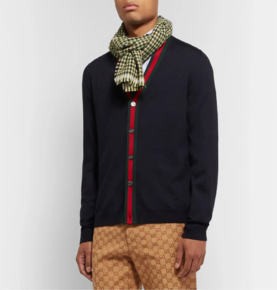 GUCCI Embellished Fringed Houndstooth Wool and Cashmere-Blend Scarf outlook