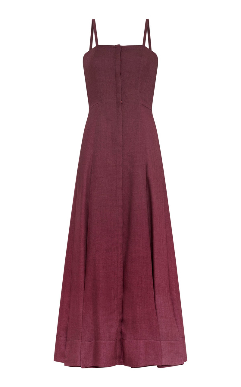 Magritte Maxi Dress in Bordeaux Cashmere Silk Herringbone 1