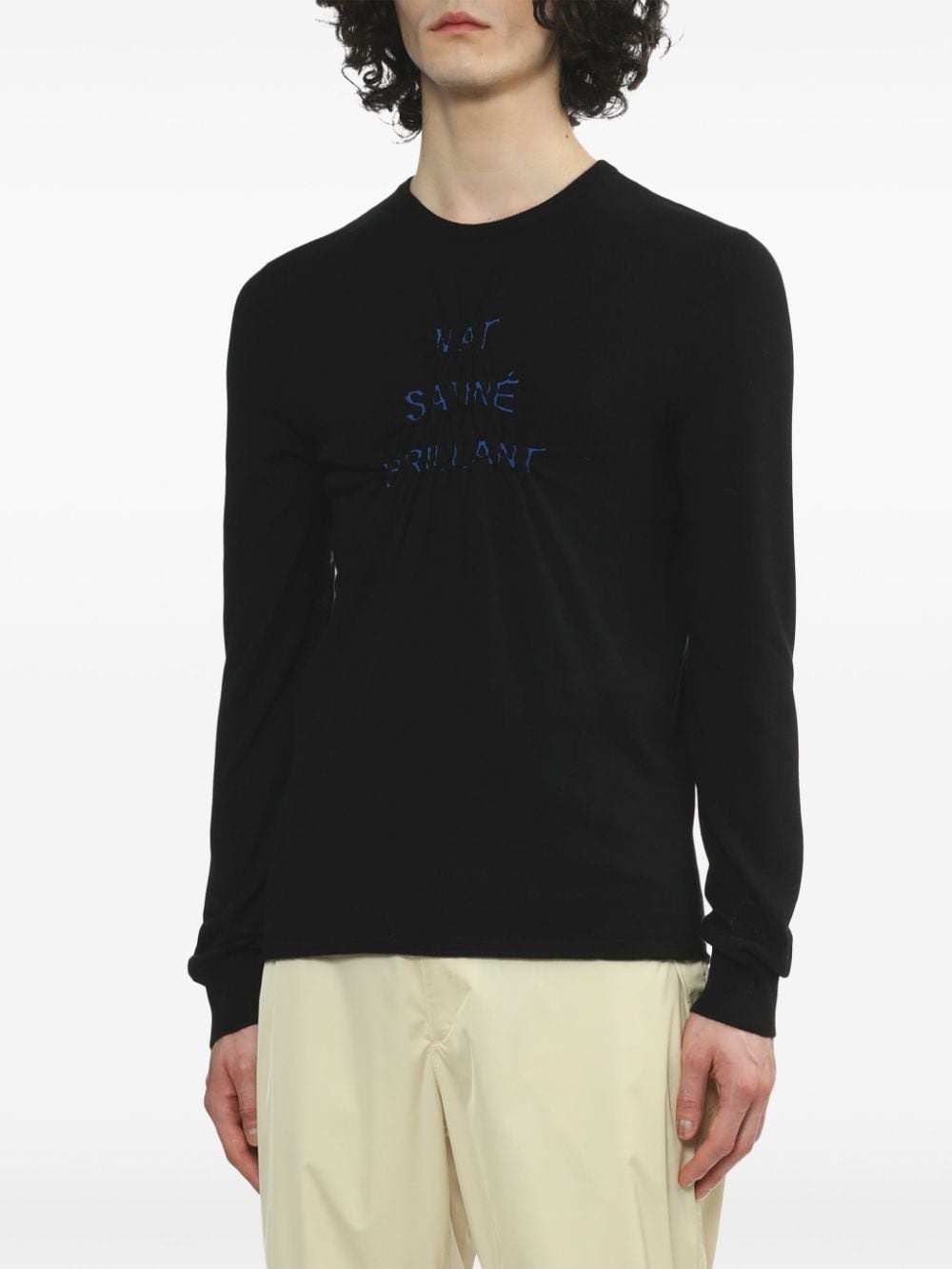 slogan-print gathered sweatshirt - 3