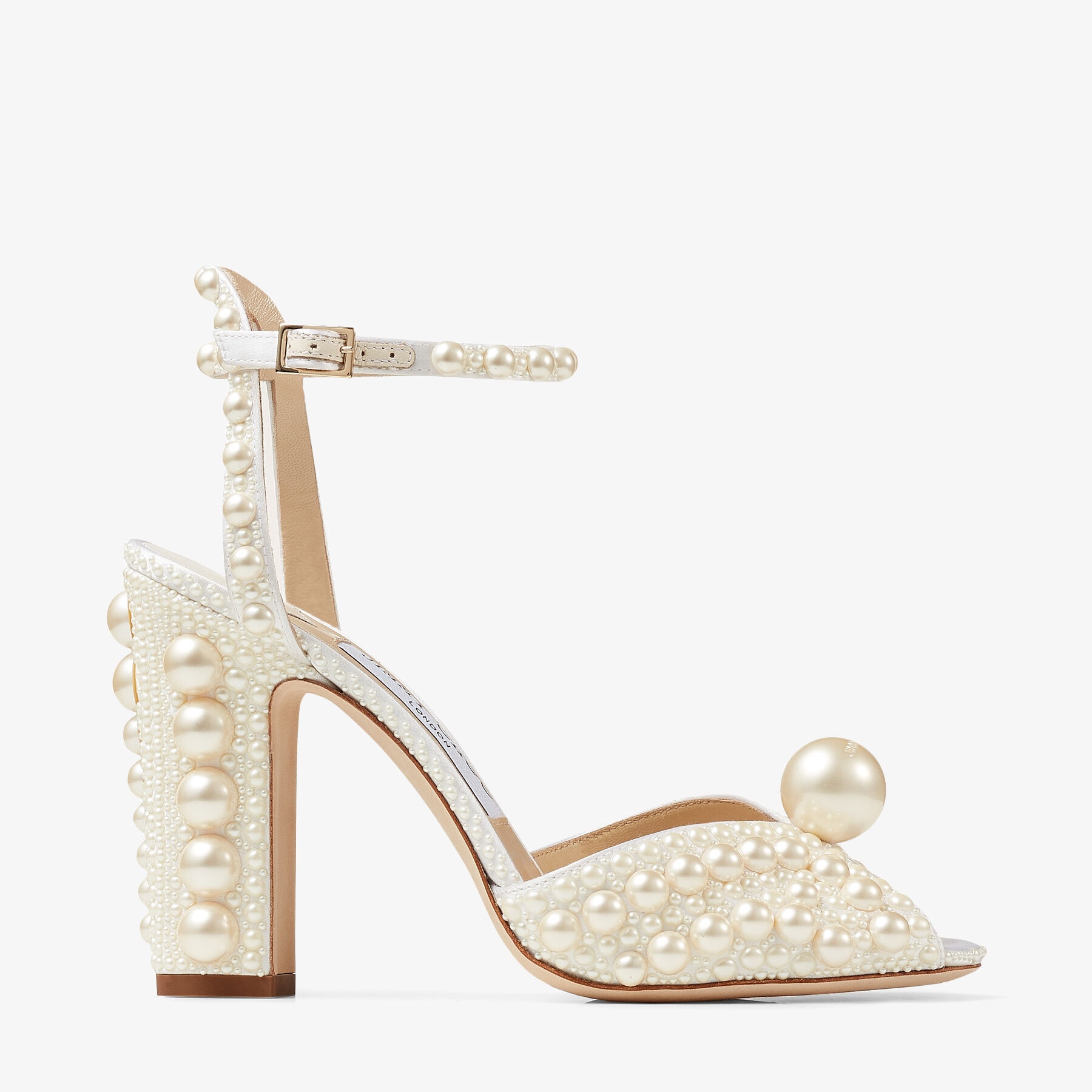 Sacaria 100
White Satin Sandals with All-Over Pearl Embellishment - 1