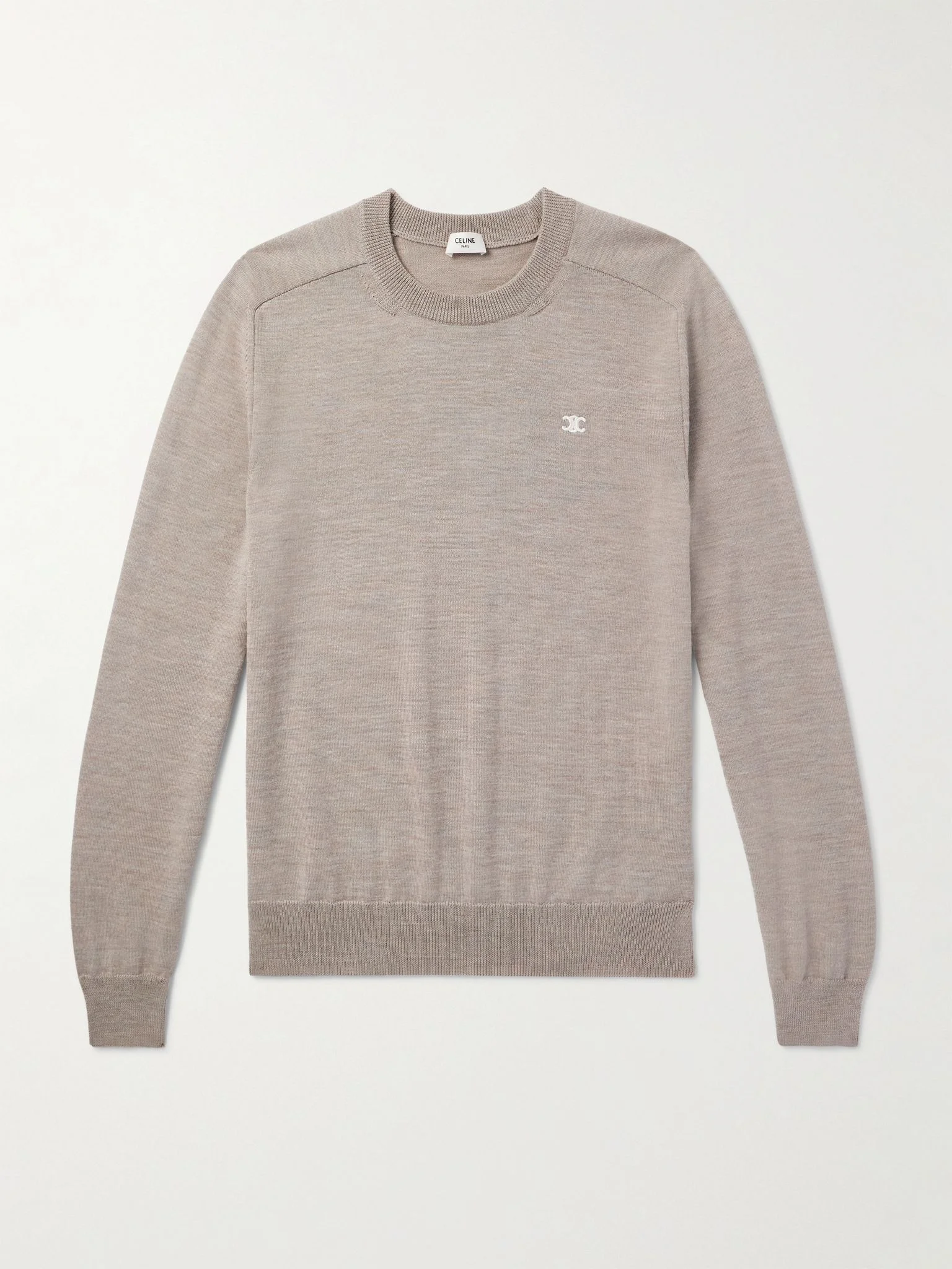 Triomphe Logo-Embroidered Wool Sweater Beige - 1