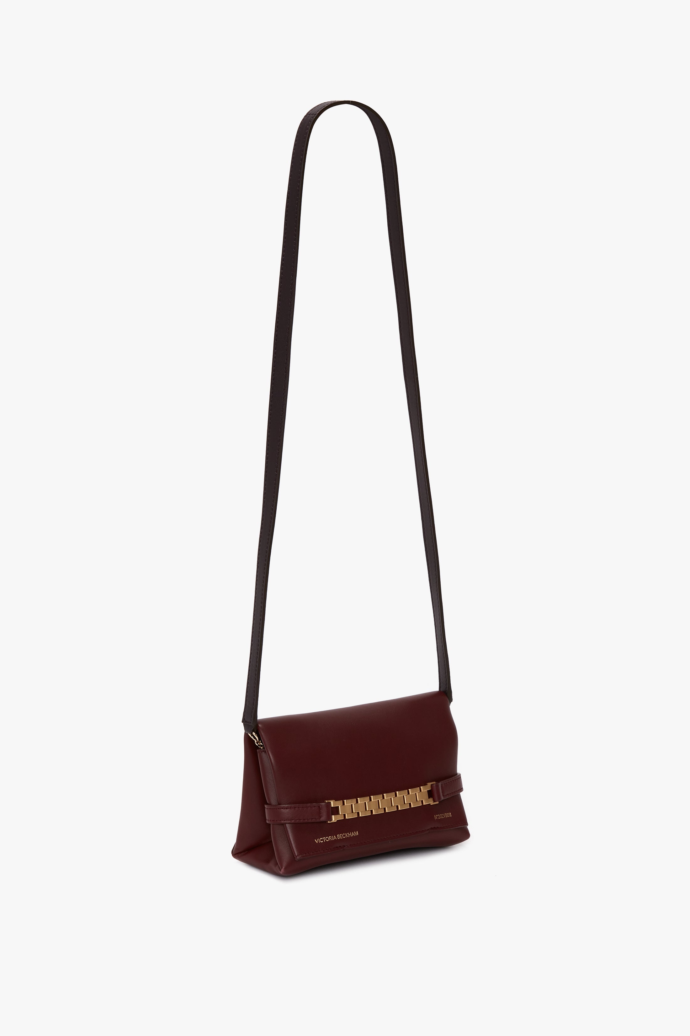 Mini Chain Pouch Bag With Long Strap In Burgundy Leather - 2