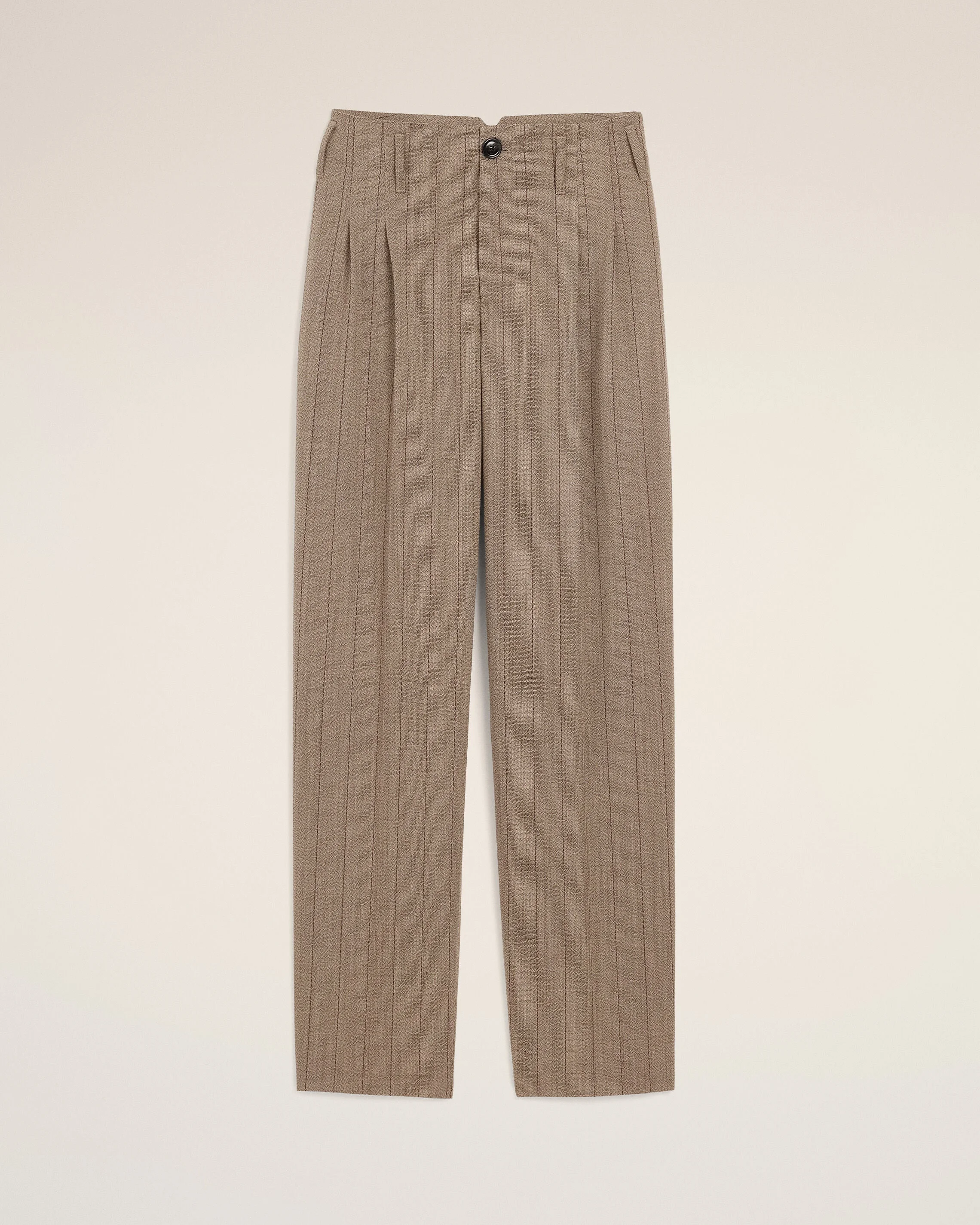 BROWN STRIPED WOOL TWO-PLEATS TROUSERS - 1
