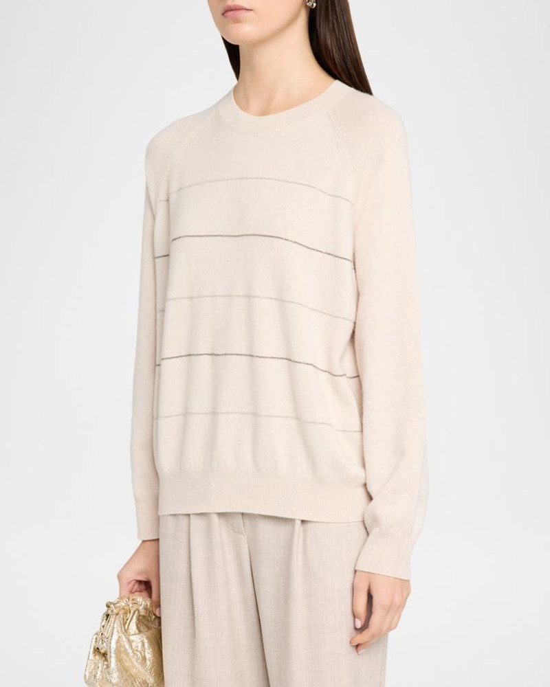 Striped Chain-Trim Crewneck Sweater 4
