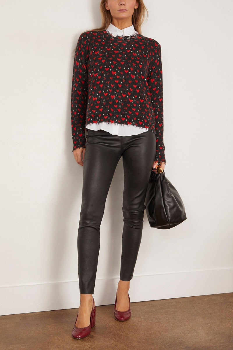 R13 Printed Relaxed Crewneck Sweater in Red Hearts on Black outlook