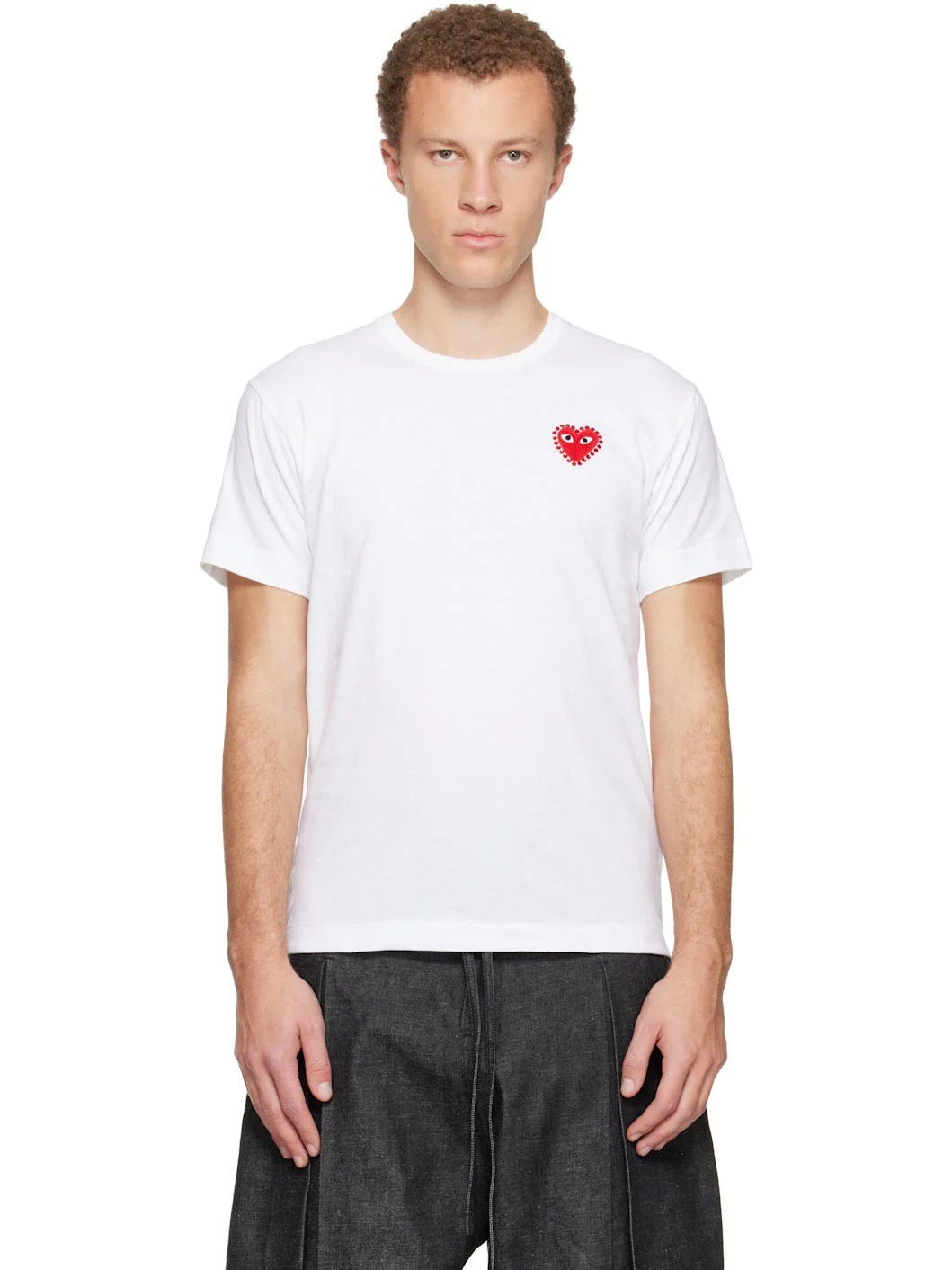 White Rhinestone Emblem Red Heart T-shirt - 1