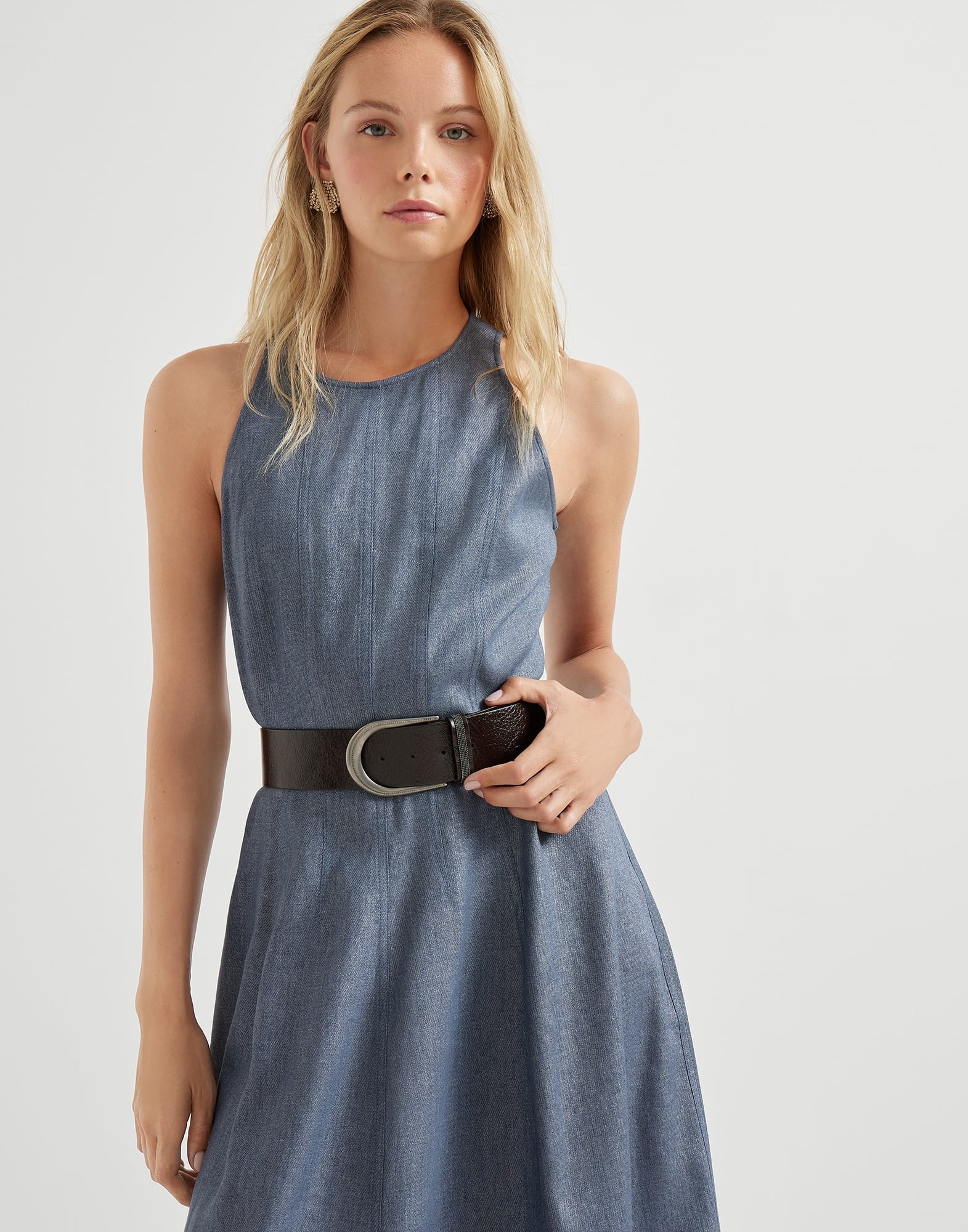 Linen and virgin wool sparkling twill dress - 4
