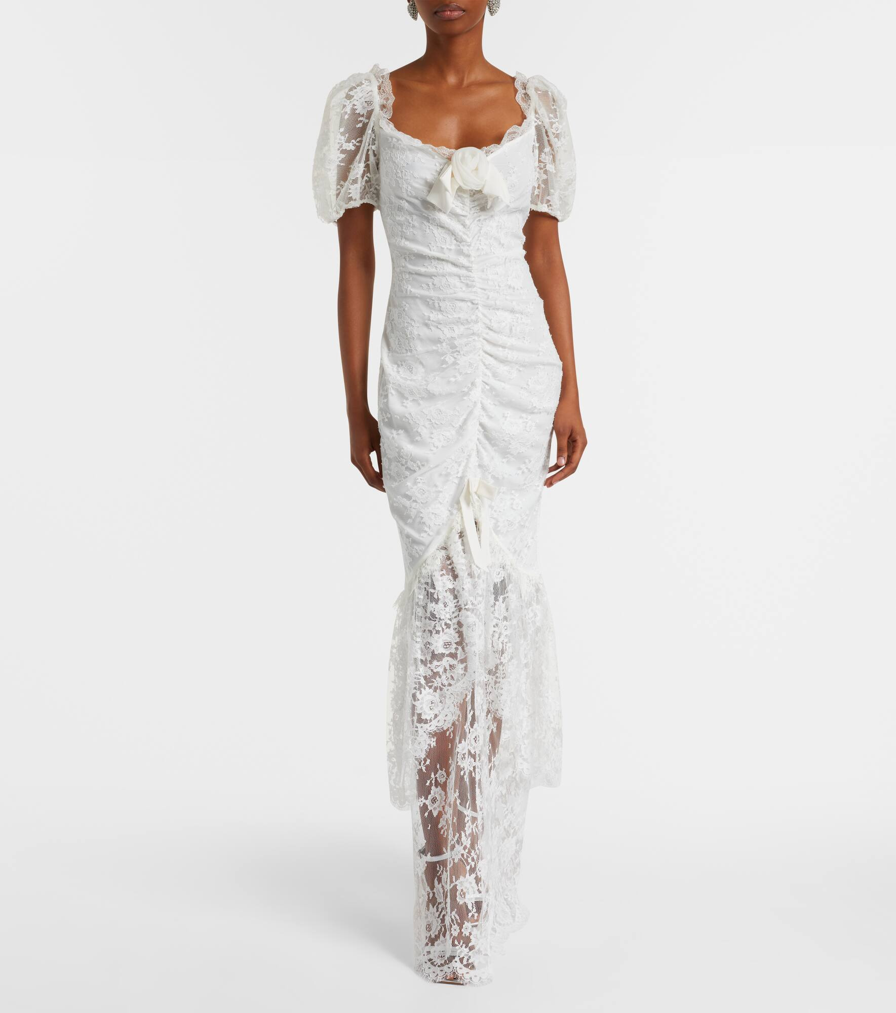 Bow-detail ruched lace gown - 2
