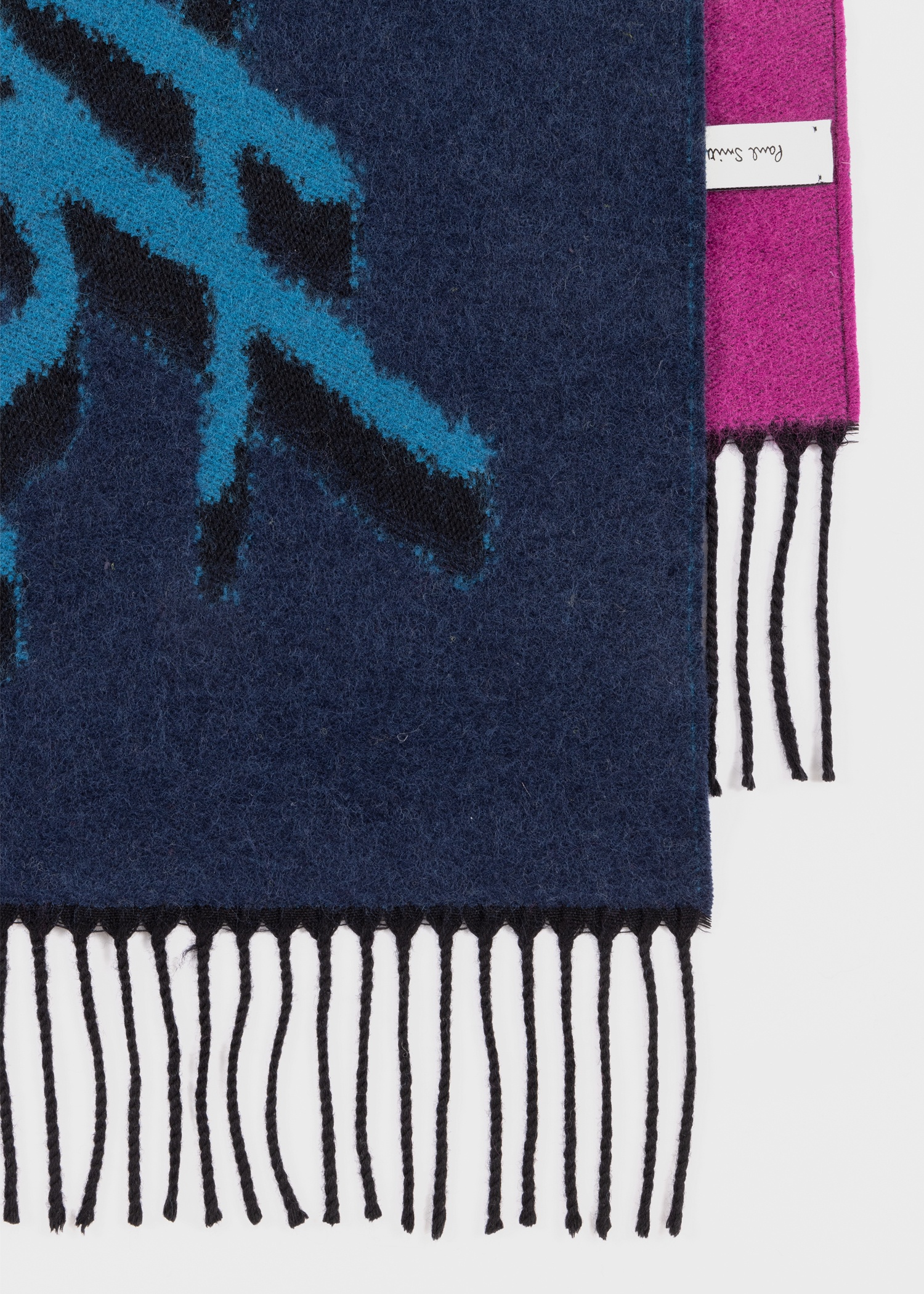 Blue Colour-Block 'Shadow Logo' Jacquard Wool-Blend Scarf - 3