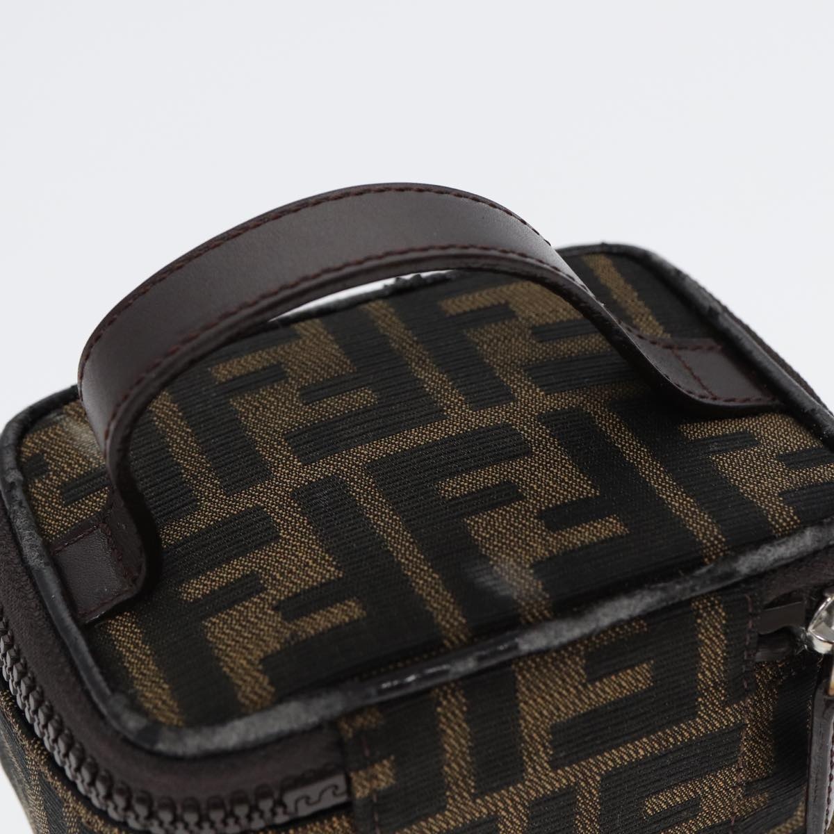 FENDI Zucca Canvas Vanity Hand Bag Brown Black Silver - 6