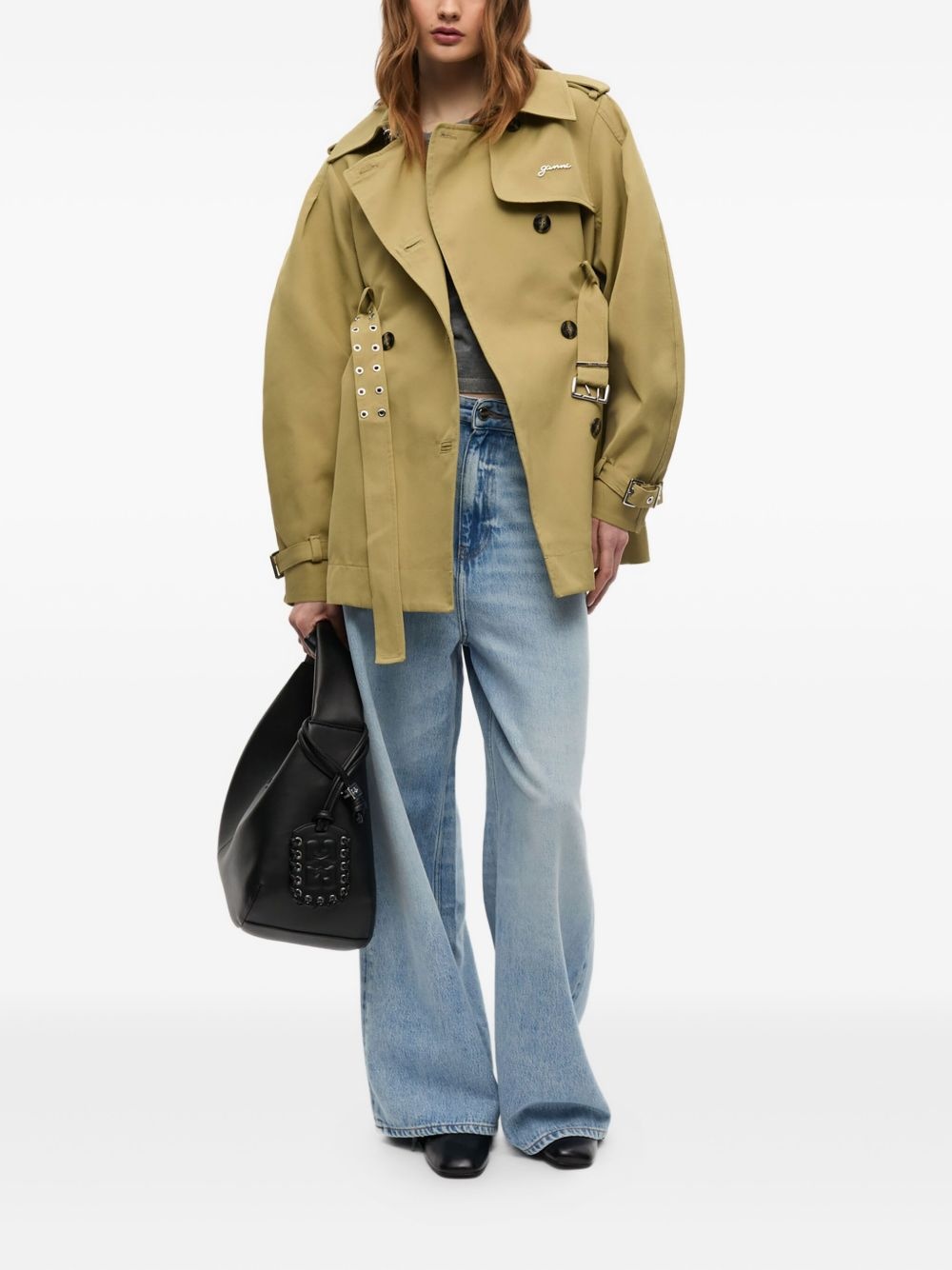 balloon-sleeve trench coat - 2