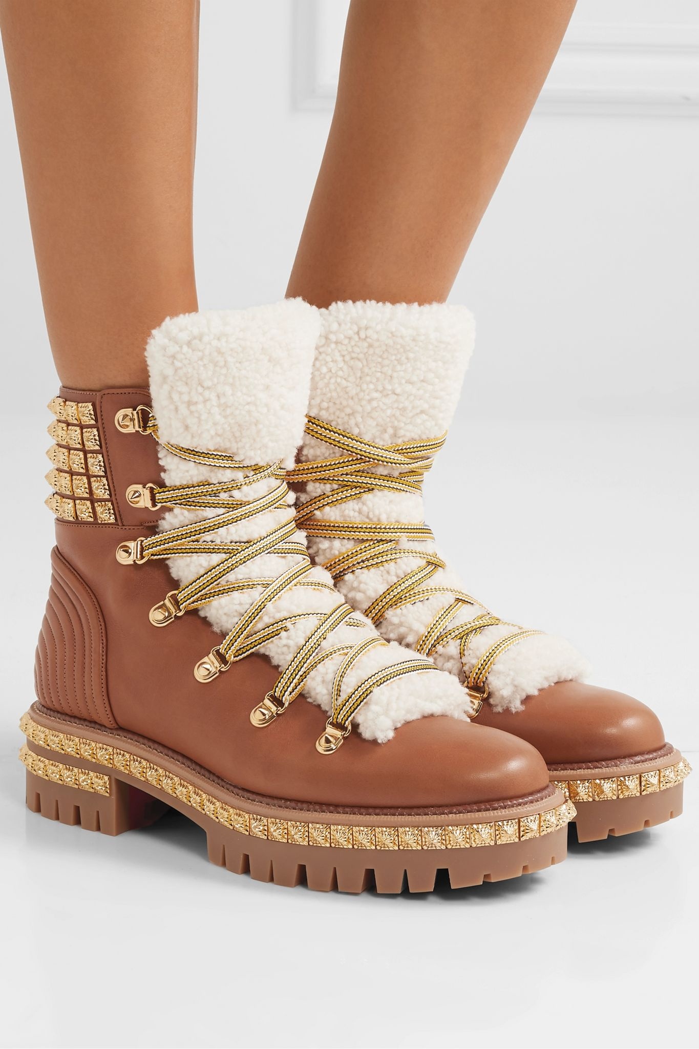 Yeti Donna shearling-trimmed studded leather ankle boots - 2