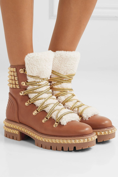 Christian Louboutin Yeti Donna shearling-trimmed studded leather ankle boots outlook