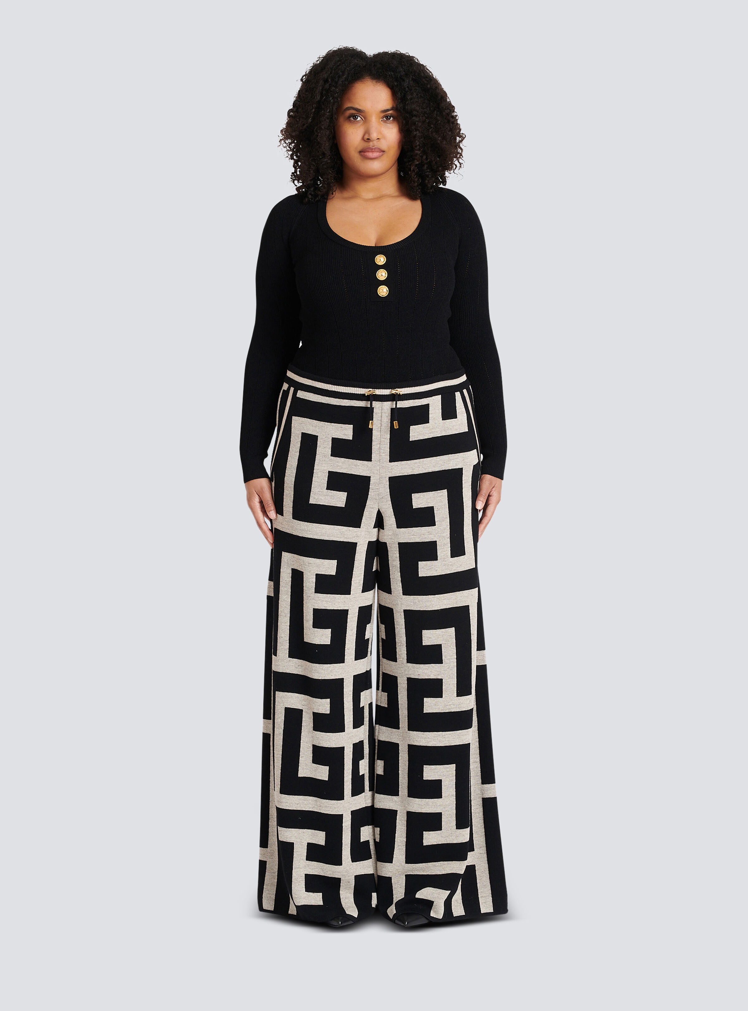 Wide knit pants with maxi Balmain monogram - 9