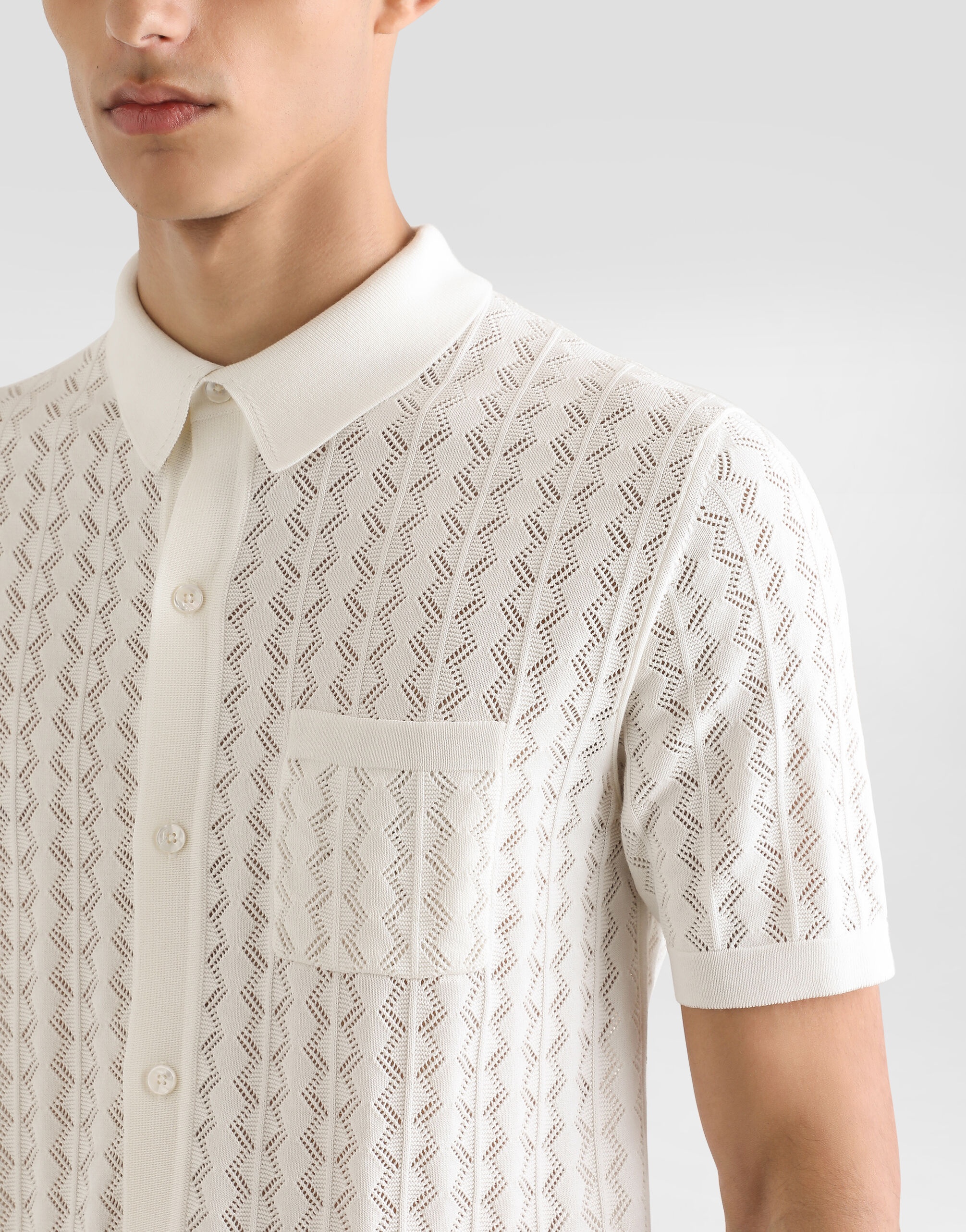 Short-sleeved cotton openwork shirt - 4