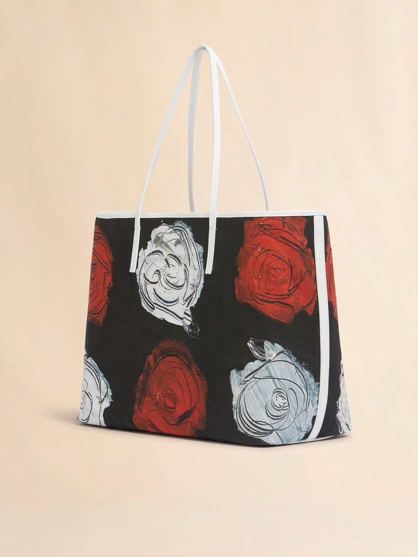 BLACK WHITE AND RED REVERSIBLE JANUS SHOPPING BAG WITH MERCURY PRINT - 3