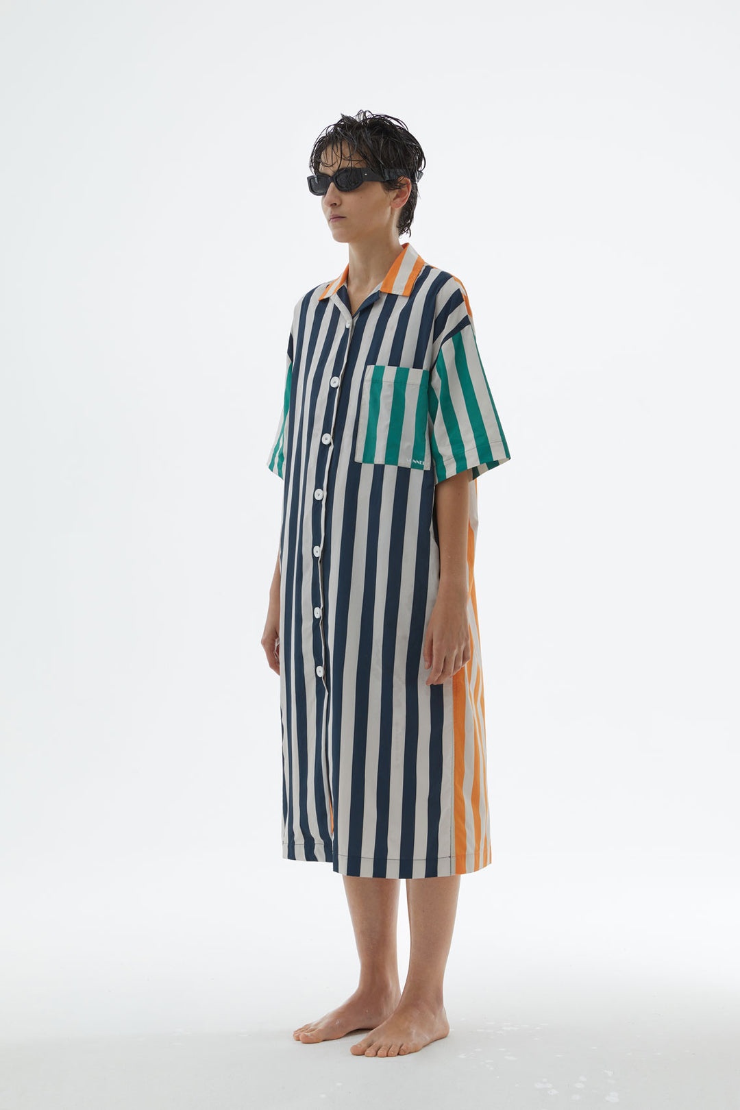 STRIPED NYLON SHIRT DRESS - 4