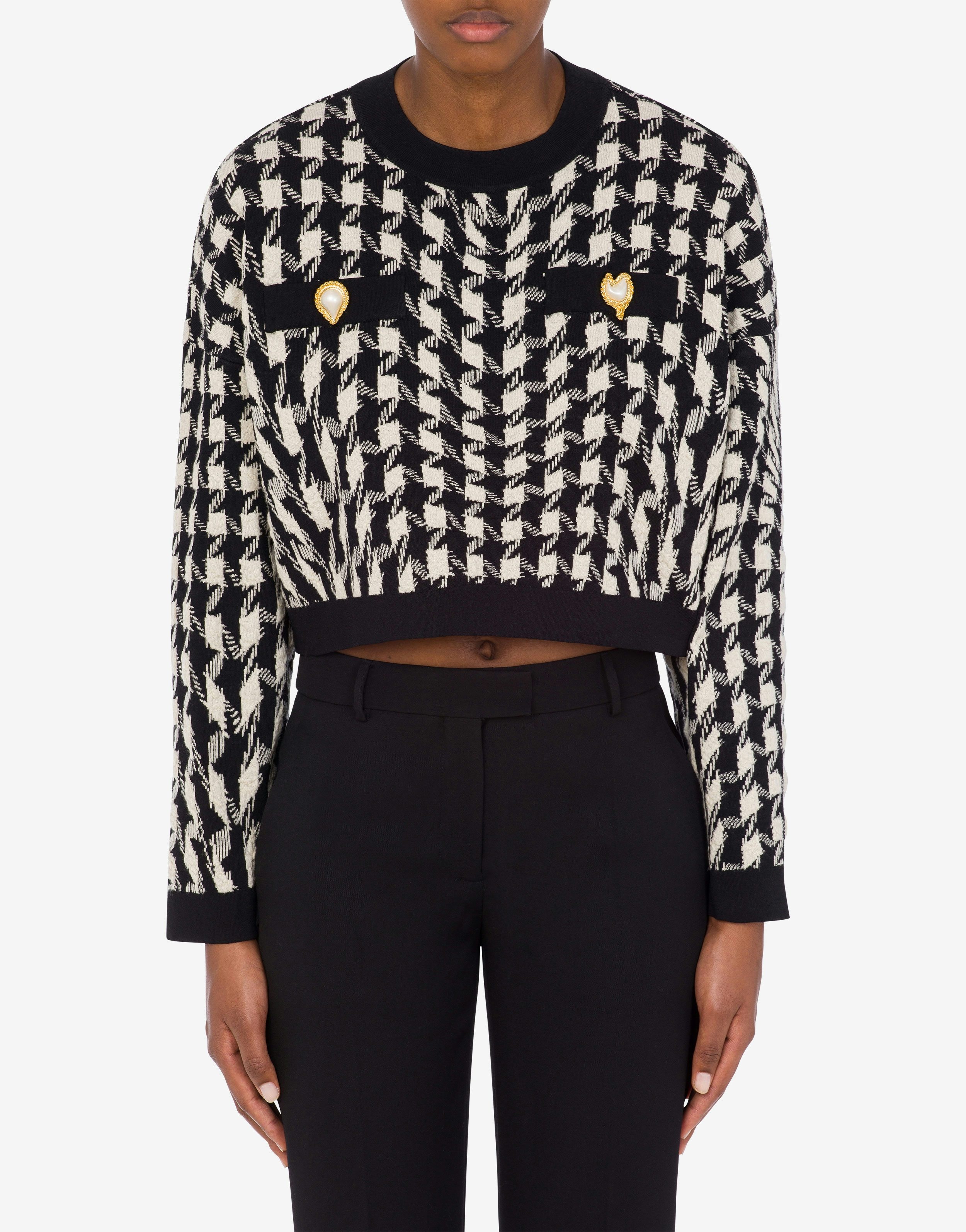 MORPHED PIED DE POULE STRETCH KNIT CROP JUMPER - 2